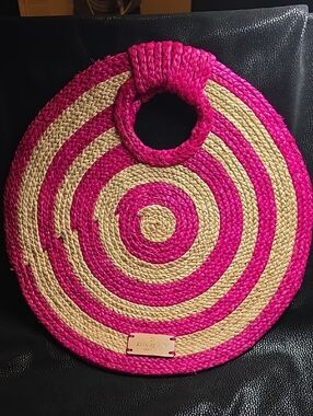 kate spade Hot Pink & Natural Round Straw Tote